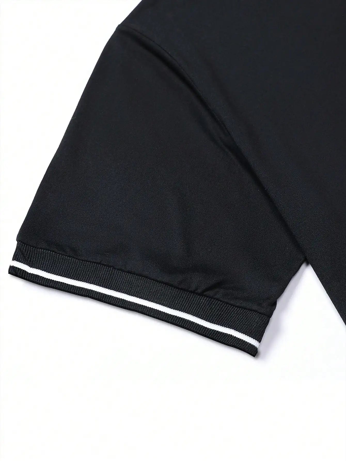 Men's Black Polo Shirt And Shorts Set Casual Summer Sportswear Short Sleeve Drawstring Waist